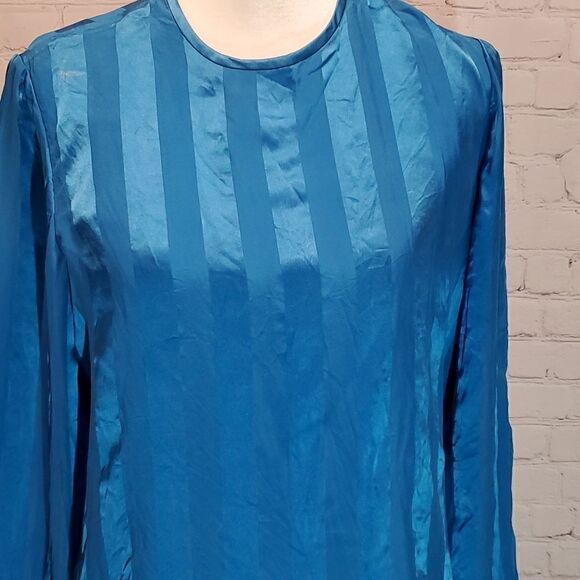 Anne Crimmins for UMI Collection blue silk long sleeve blouse - Picture 2 of 7